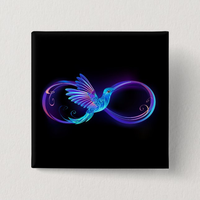 Neon Infinity Symbol mit dem leuchtenden Hummingbi Button (Vorderseite)