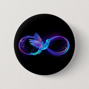 Neon Infinity Symbol mit dem leuchtenden Hummingbi Button