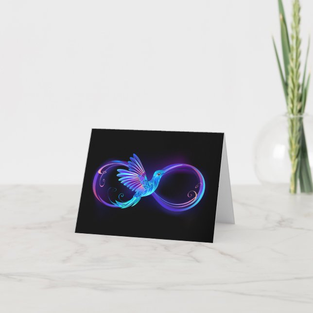 Neon Infinity Symbol mit dem leuchtenden Hummingbi Dankeskarte (Vorderseite)