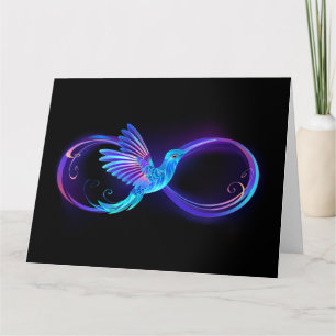 Neon Infinity Symbol mit dem leuchtenden Hummingbi Dankeskarte