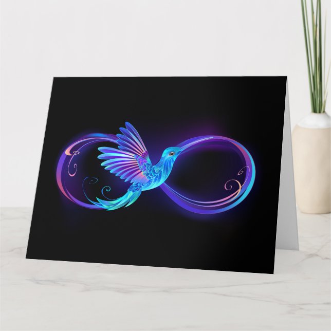 Neon Infinity Symbol mit dem leuchtenden Hummingbi Dankeskarte (Vorderseite)