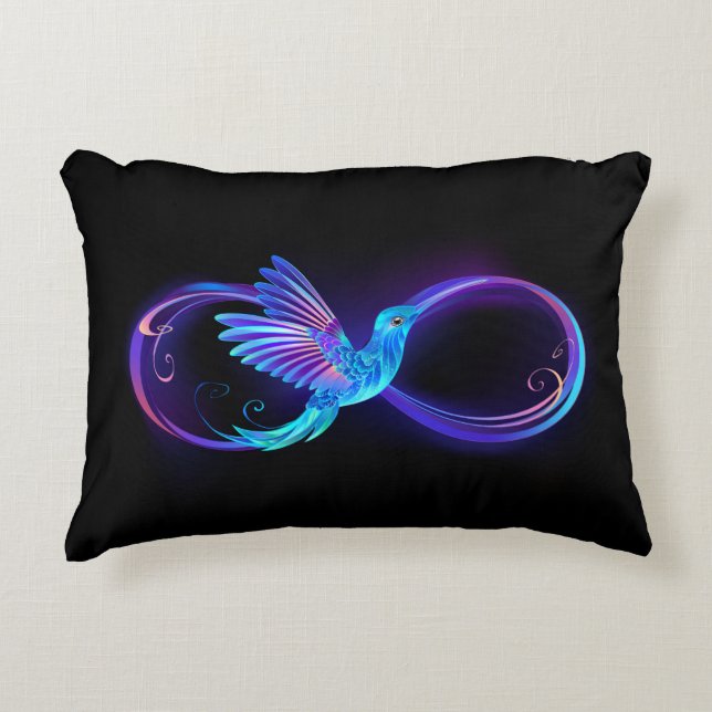 Neon Infinity Symbol mit dem leuchtenden Hummingbi Dekokissen (Vorderseite)