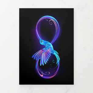Neon Infinity Symbol mit dem leuchtenden Hummingbi Dreifach Gefaltete Ankündigung