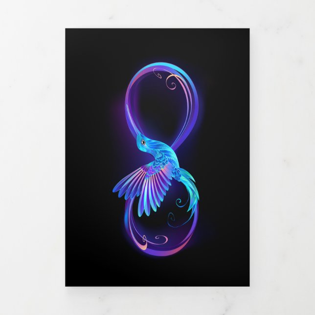 Neon Infinity Symbol mit dem leuchtenden Hummingbi Dreifach Gefaltete Einladung (Cover)