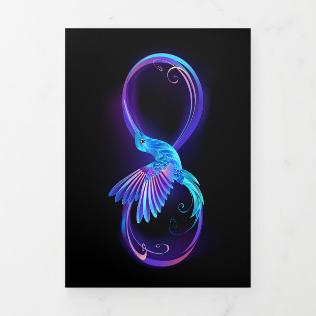 Neon Infinity Symbol mit dem leuchtenden Hummingbi Dreifach-gefaltete Programmkarte (Cover)