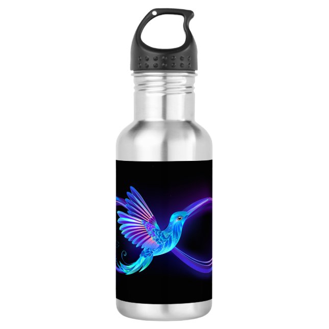 Neon Infinity Symbol mit dem leuchtenden Hummingbi Edelstahlflasche (Vorderseite)