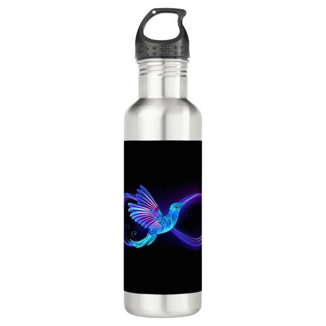 Neon Infinity Symbol mit dem leuchtenden Hummingbi Edelstahlflasche (Vorderseite)