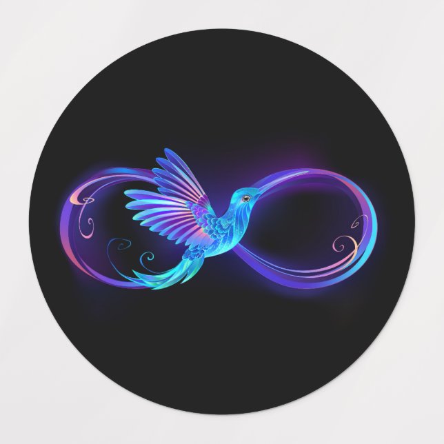 Neon Infinity Symbol mit dem leuchtenden Hummingbi Etiketten (Design 1)