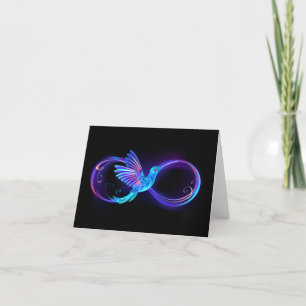 Neon Infinity Symbol mit dem leuchtenden Hummingbi Feiertagskarte
