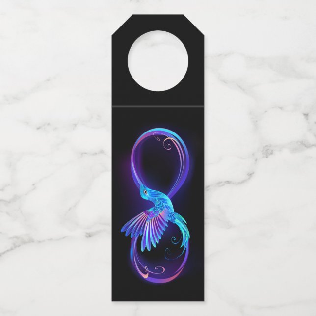 Neon Infinity Symbol mit dem leuchtenden Hummingbi Flaschenanhänger (Vorderseite)