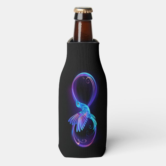 Neon Infinity Symbol mit dem leuchtenden Hummingbi Flaschenkühler (Flaschenvorderseite)