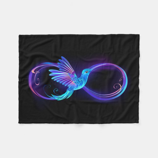 Neon Infinity Symbol mit dem leuchtenden Hummingbi Fleecedecke (Vorderseite (Horizontal))