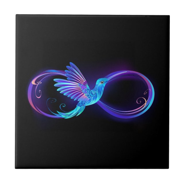 Neon Infinity Symbol mit dem leuchtenden Hummingbi Fliese (Vorderseite)