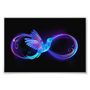 Neon Infinity Symbol mit dem leuchtenden Hummingbi Fotodruck