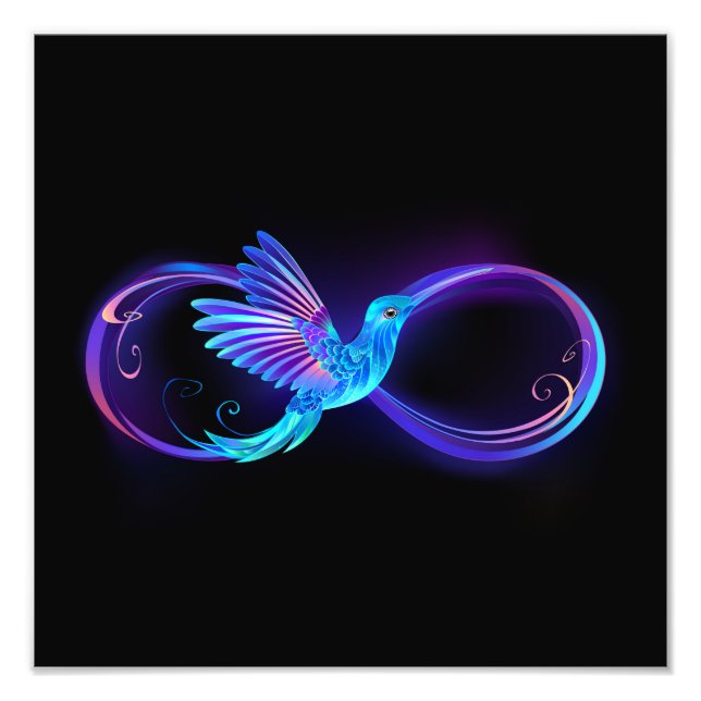 Neon Infinity Symbol mit dem leuchtenden Hummingbi Fotodruck (Vorne)