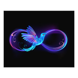 Neon Infinity Symbol mit dem leuchtenden Hummingbi Fotodruck
