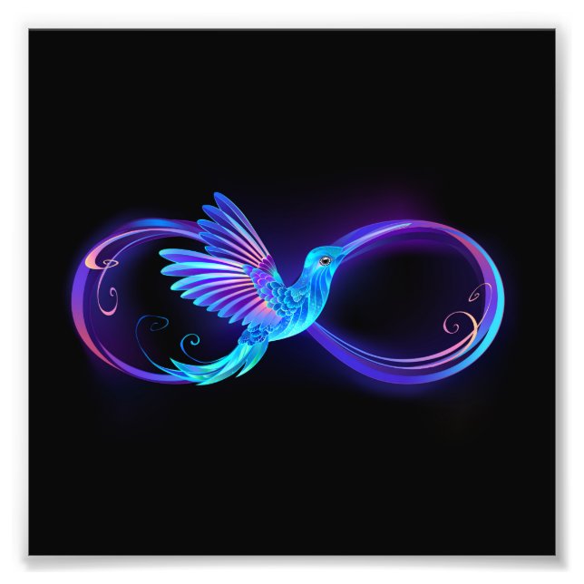 Neon Infinity Symbol mit dem leuchtenden Hummingbi Fotodruck (Vorne)