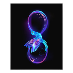 Neon Infinity Symbol mit dem leuchtenden Hummingbi Fotodruck
