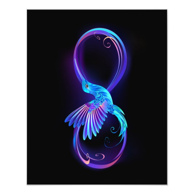 Neon Infinity Symbol mit dem leuchtenden Hummingbi Fotodruck (Vorne)