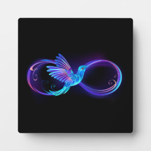 Neon Infinity Symbol mit dem leuchtenden Hummingbi Fotoplatte