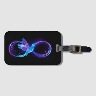 Neon Infinity Symbol mit dem leuchtenden Hummingbi Gepäckanhänger