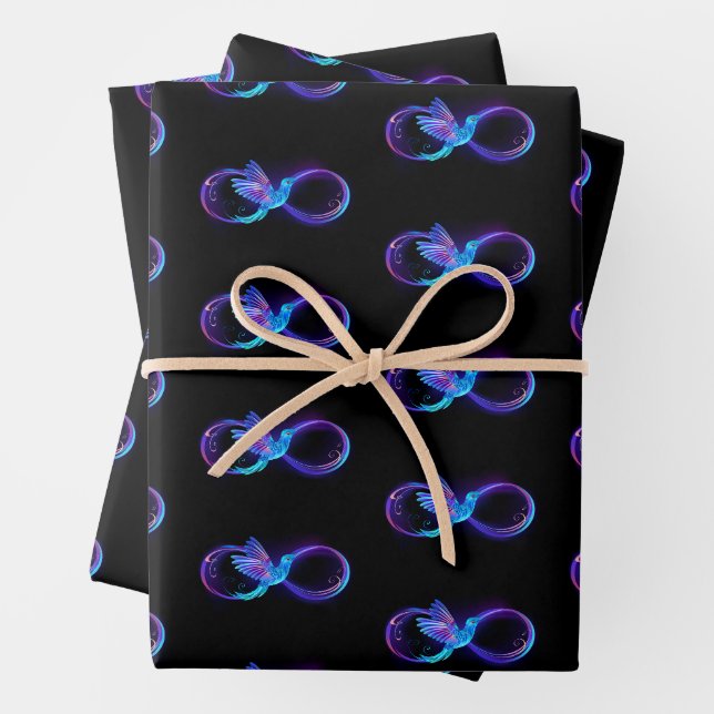 Neon Infinity Symbol mit dem leuchtenden Hummingbi Geschenkpapier Set (Beispiel)