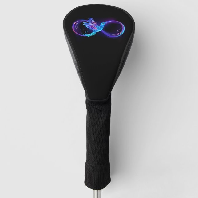 Neon Infinity Symbol mit dem leuchtenden Hummingbi Golf Headcover (Vorderseite)