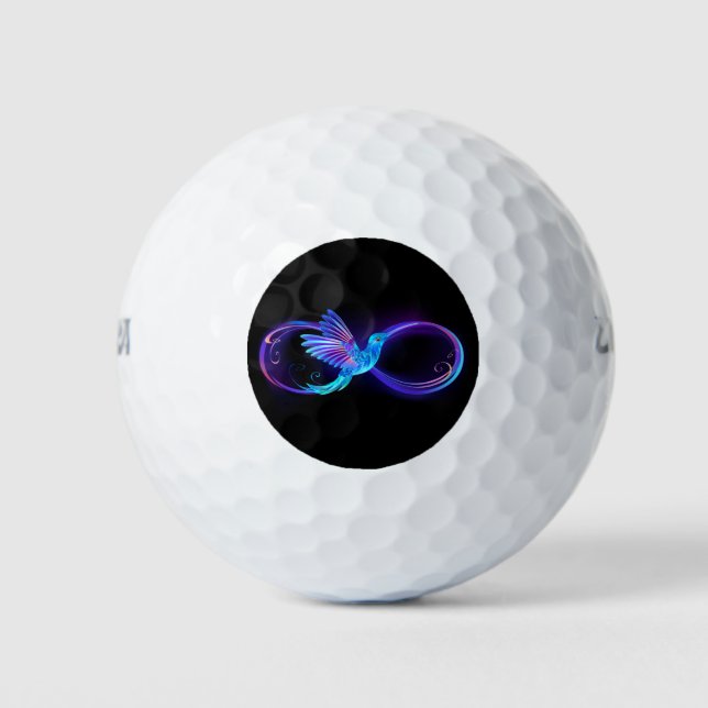 Neon Infinity Symbol mit dem leuchtenden Hummingbi Golfball (Vorderseite)