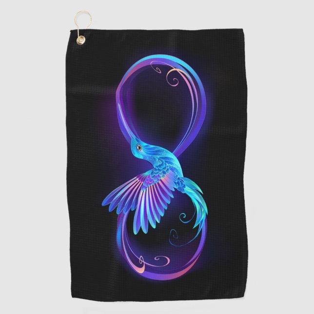 Neon Infinity Symbol mit dem leuchtenden Hummingbi Golfhandtuch (Vorderseite)