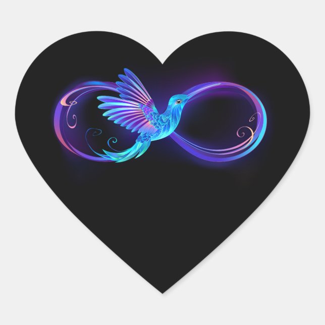 Neon Infinity Symbol mit dem leuchtenden Hummingbi Herz-Aufkleber (Vorderseite)