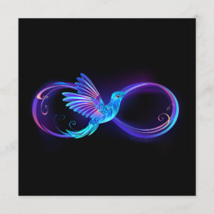 Neon Infinity Symbol mit dem leuchtenden Hummingbi Hinweiskarte