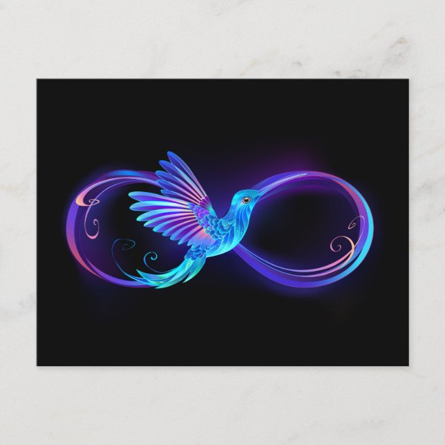 Neon Infinity Symbol mit dem leuchtenden Hummingbi Hinweiskarte (Vorderseite)