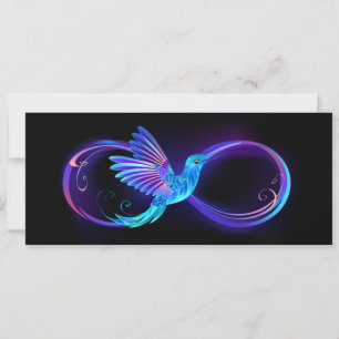 Neon Infinity Symbol mit dem leuchtenden Hummingbi Karte