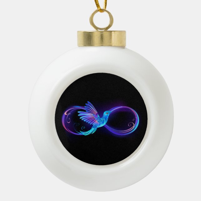 Neon Infinity Symbol mit dem leuchtenden Hummingbi Keramik Kugel-Ornament (Vorderseite)