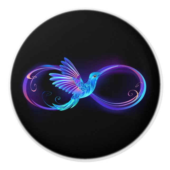 Neon Infinity Symbol mit dem leuchtenden Hummingbi Keramikknauf (Vorderseite)