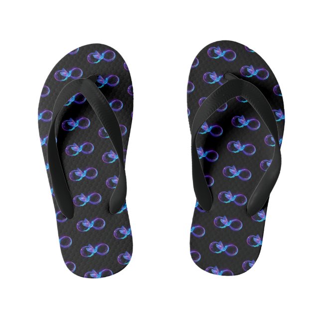 Neon Infinity Symbol mit dem leuchtenden Hummingbi Kinderbadesandalen (Fußbett)