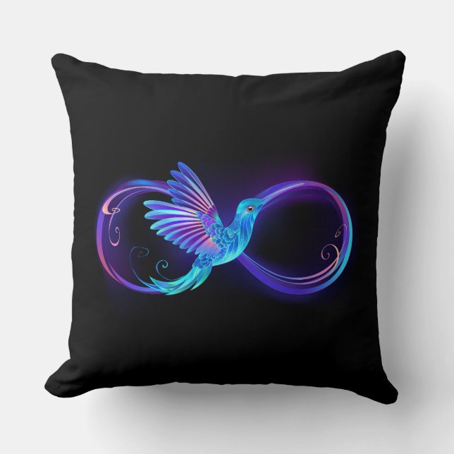 Neon Infinity Symbol mit dem leuchtenden Hummingbi Kissen (Vorderseite)