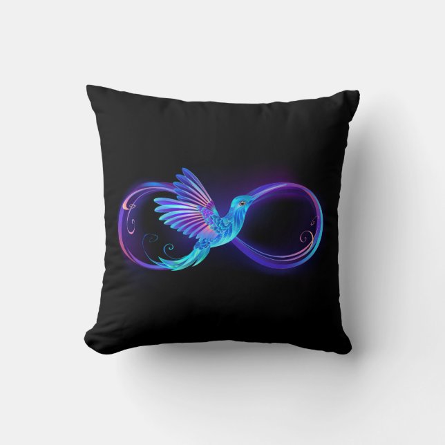Neon Infinity Symbol mit dem leuchtenden Hummingbi Kissen (Vorderseite)