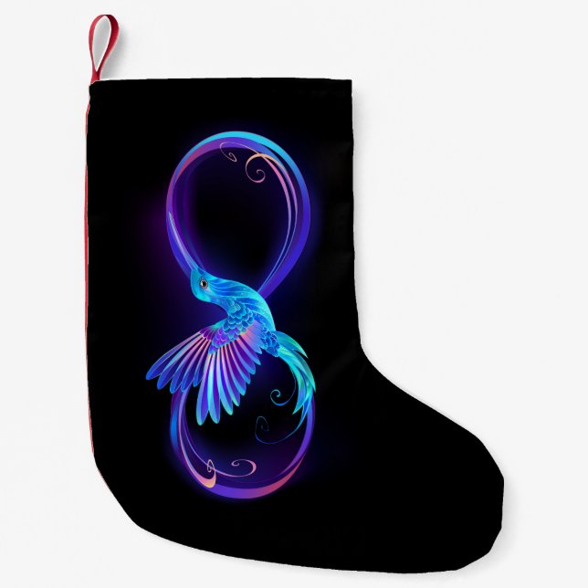 Neon Infinity Symbol mit dem leuchtenden Hummingbi Kleiner Weihnachtsstrumpf (Vorderseite)