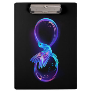 Neon Infinity Symbol mit dem leuchtenden Hummingbi Klemmbrett