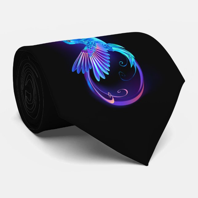 Neon Infinity Symbol mit dem leuchtenden Hummingbi Krawatte (Gerollt)