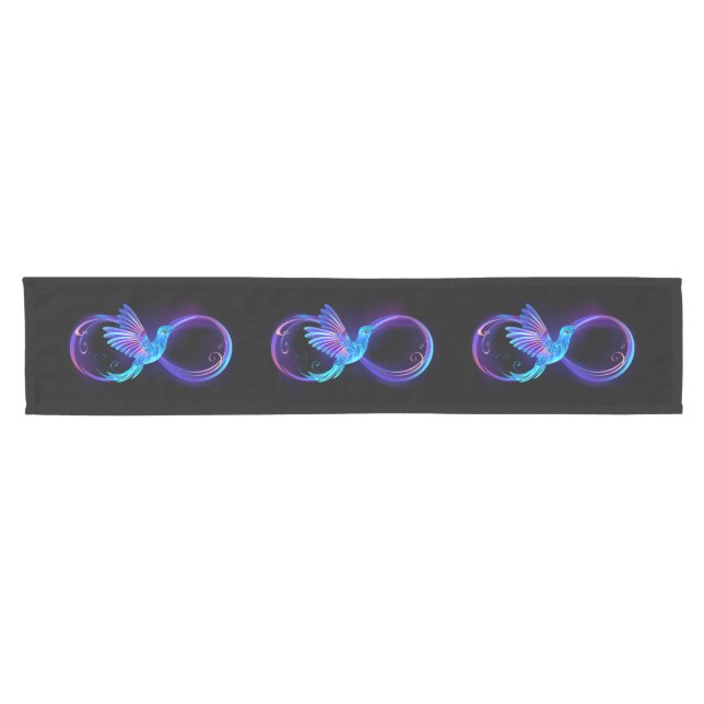 Neon Infinity Symbol mit dem leuchtenden Hummingbi Kurzer Tischläufer (Horizontal)