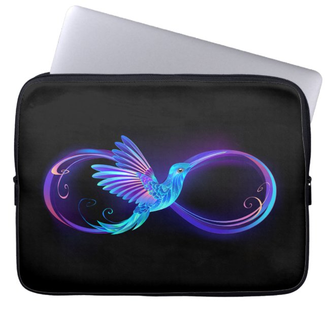 Neon Infinity Symbol mit dem leuchtenden Hummingbi Laptopschutzhülle (Vorderseite)