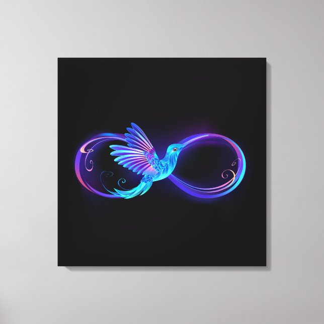 Neon Infinity Symbol mit dem leuchtenden Hummingbi Leinwanddruck (Vorderseite)