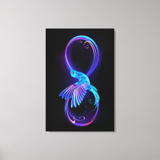 Neon Infinity Symbol mit dem leuchtenden Hummingbi Leinwanddruck (Vorderseite)