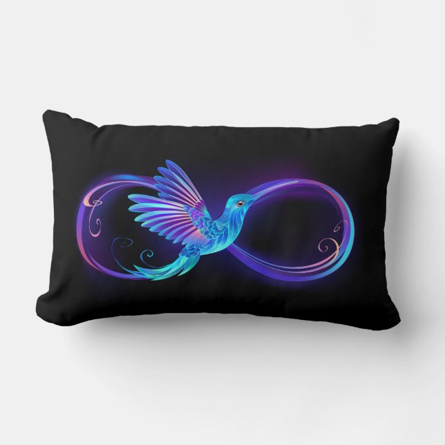 Neon Infinity Symbol mit dem leuchtenden Hummingbi Lendenkissen (Vorderseite)