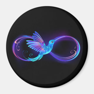 Neon Infinity Symbol mit dem leuchtenden Hummingbi Magnet