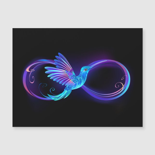 Neon Infinity Symbol mit dem leuchtenden Hummingbi Magnetkarte (Vorderseite)