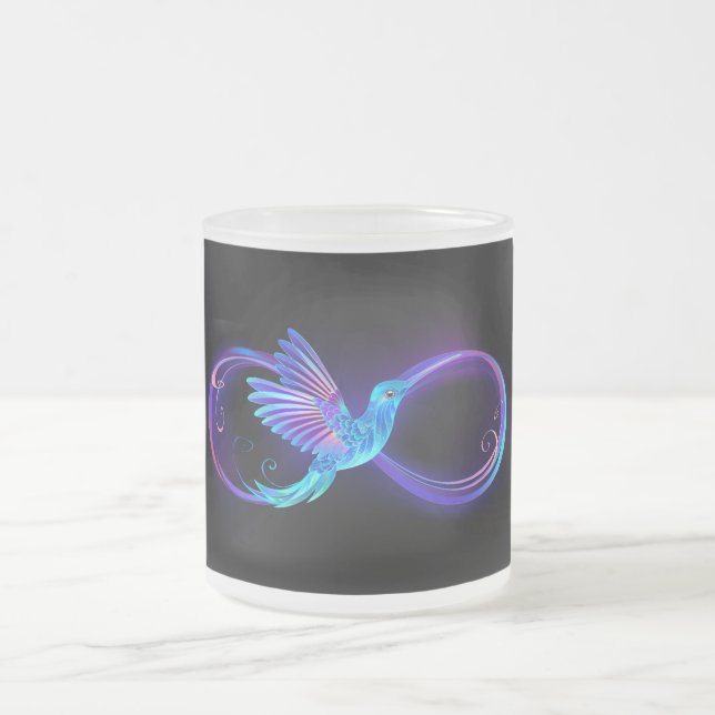 Neon Infinity Symbol mit dem leuchtenden Hummingbi Mattglastasse (Mittel)