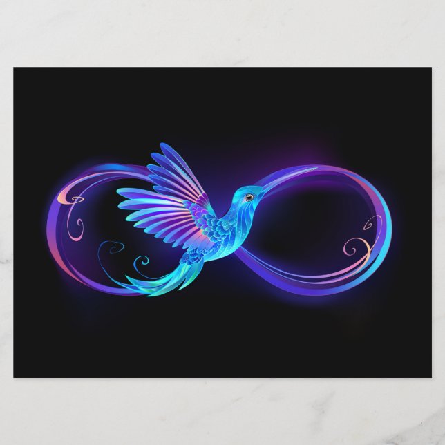 Neon Infinity Symbol mit dem leuchtenden Hummingbi Menükarte (Vorderseite)